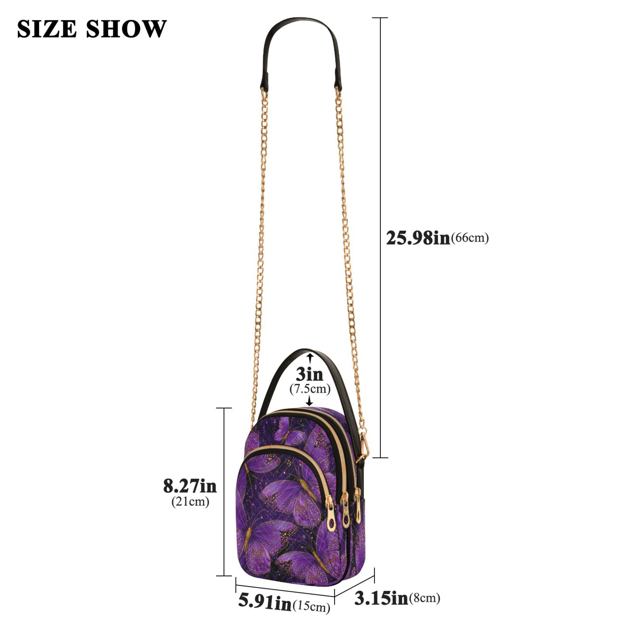 Quilted Women's Crossbody Bag Purses and Handbags with Detachable Leather Strap Glowing Purple Butterfly