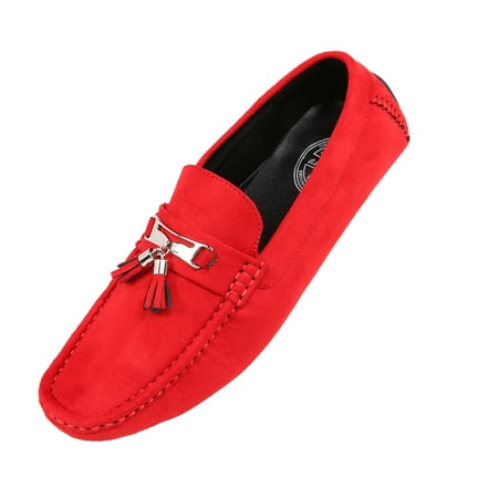 

Amali Mens Casual Slip On Driving Moccasins Tuxedo Loafers with Tassel Red Size 10.5