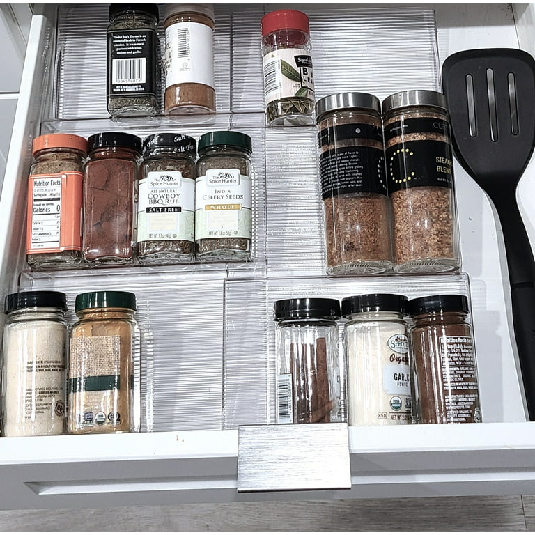 Spice Drawer Organizer, 6 Pcs Clear Acrylic In Drawer Seasoning Jars Rack,  Expandable From 8 to 16 Kitchen Cabinets/Countertop Drawer Spice Rack