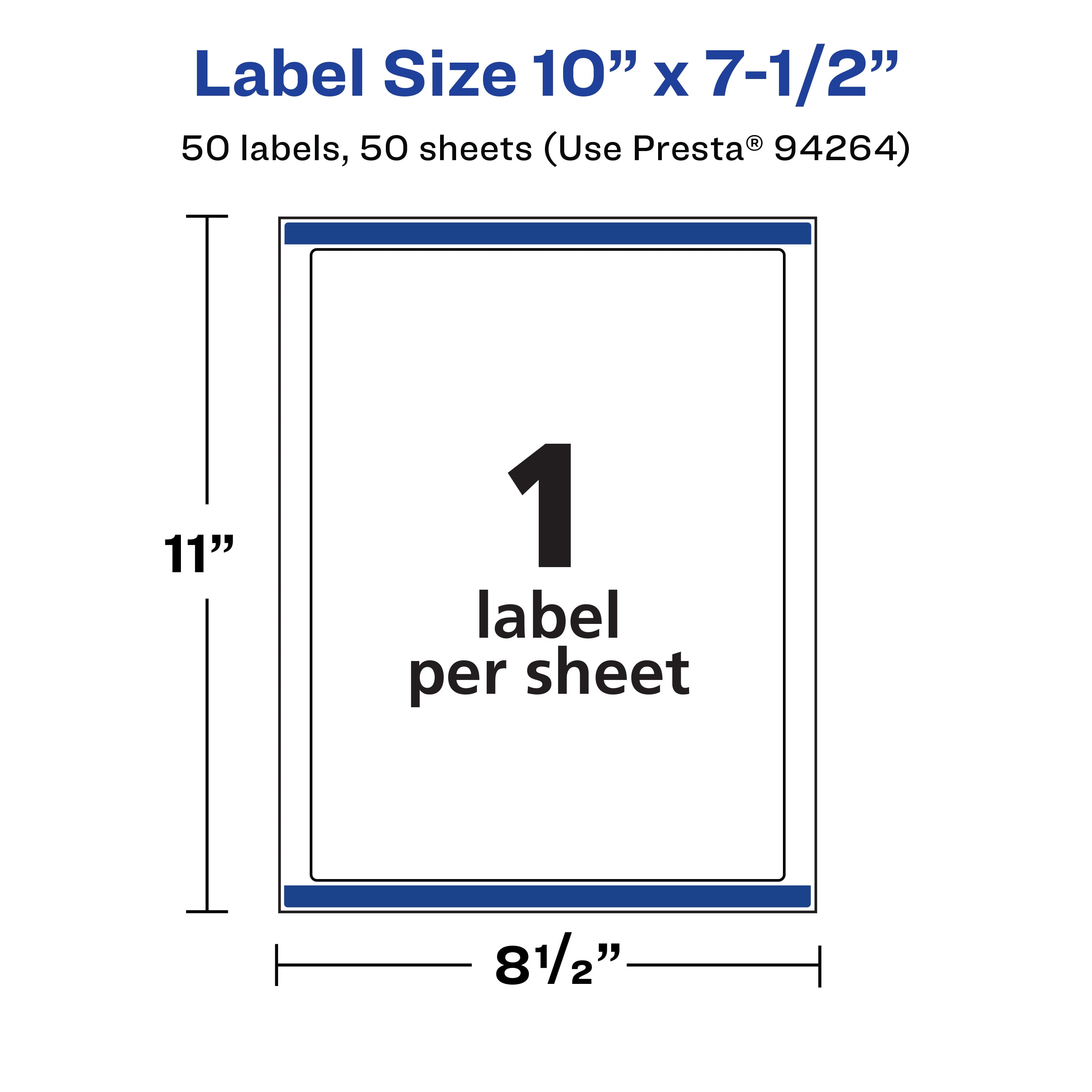 Avery 10" x 7-1/2" Waterproof Rectangle Labels, 50 Labels