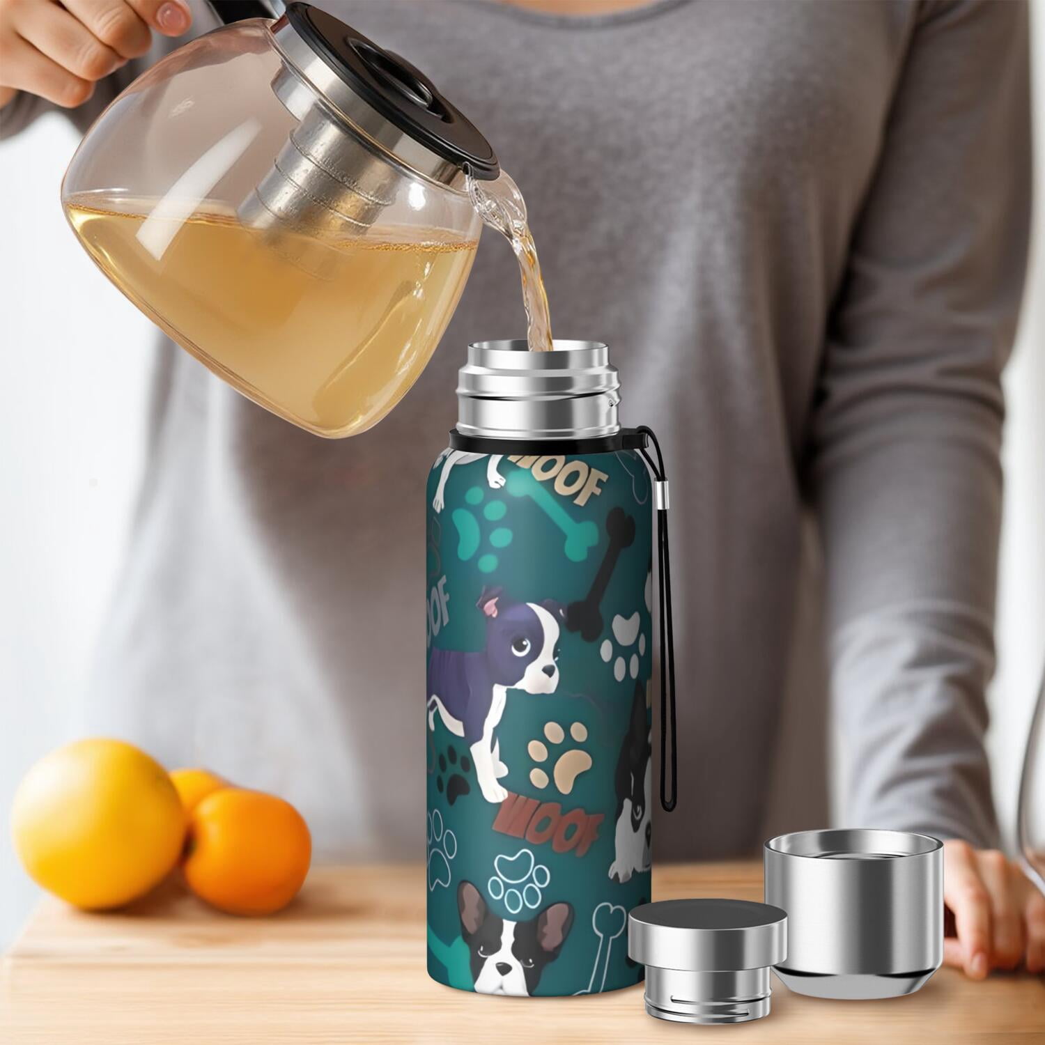 20 Oz Boston Terrier with Bones and Paws Coffee Tumbler Double Wall Insulated Stainless Steel Water Bottle | Metal Reusable Thermoses Flask with Cup Cap | Leak & Sweat Proof with Anti-Dust Lid