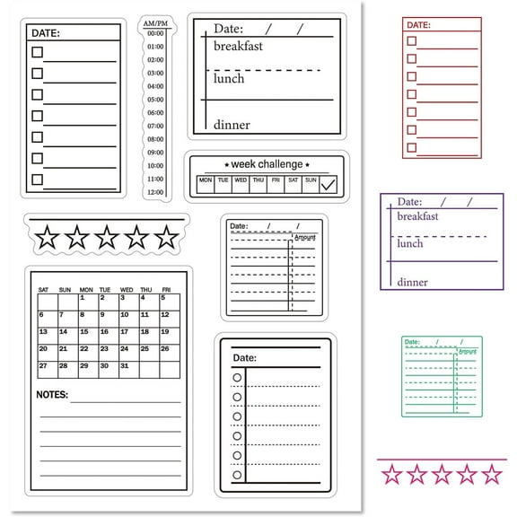 Calendar Planner Label Stencils Clear Rubber Stamp Vintage Frame Transparent Silicone Seals Stamp for Journaling Card Making DIY Scrapbooking Handmade Photo Album Notebook Decor DIY