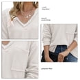 thumbnail image 5 of Top de manga larga con cuello en V para mujer, Jersey informal de fibra de poliéster, corte holgado, tejido tipo gofre, para otoño, 5 of 5