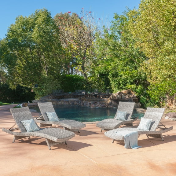 Julian Outdoor Wicker Chaise Lounge, Set of 4, Grey