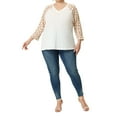 thumbnail image 3 of Agnes Orinda Women's Plus Size Fall Shirts V Neck 3/4 Sleeve Floral Raglan Casual Tops 4X Beige, 3 of 7