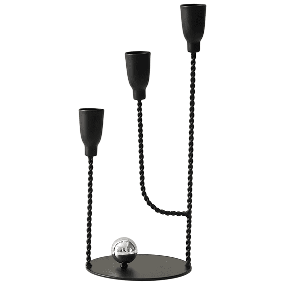 Vintage Black Candelabra - 3 Candle Taper Holder with Twisted Rod, Iron Wedding & Dining Table Centerpiece for Romantic Decor