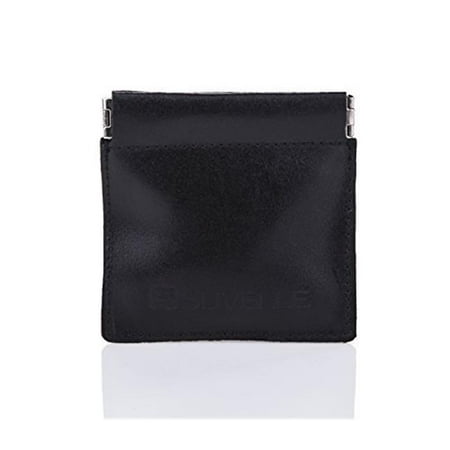 Mens Genuine Leather Facile Squeeze Coin Pouch Change Purse Key Holder Wallet - Black | Walmart ...