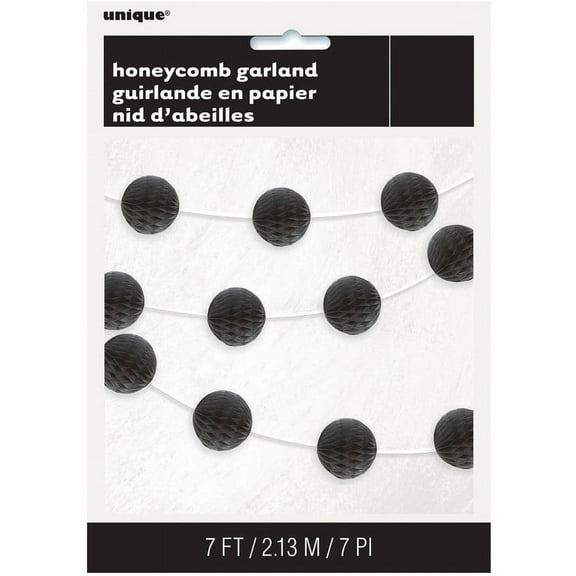 Tissue Paper Honeycomb Ball Garland, 7 ft, Black, 1ct