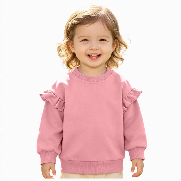 enyan Baby Girls Shirts Cute Ruffle Fly Long Sleeve Crewneck Sweatshirts Pullover Tops for Fall Winter(Pink,12-18 Months)