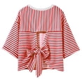 thumbnail image 6 of Striped T Shirts for Women Crew Neck 3/4 Sleeve Tee Back Tie Bow Pullover Top Summer Red M, 6 of 10