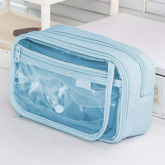 Large Capacity Pen Pencil Case, Multi Layer Stationery Bag Makeup Bag Pencil Pouch Storage Organization, 8.46x2.76x5.12in, Blue