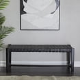thumbnail image 3 of DecMode Leather Handmade Woven Bench with Teak Wood Frame, Black, 3 of 16