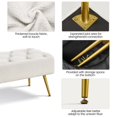 thumbnail image 3 of Upholstered Dining Bench, Button-Tufted Fabric Bench with Gold Metal Legs, Adjustable Feet, Stylish Entryway Bench for Kitchen, Living Room, Bedroom, Hallway, Ivory, 3 of 5