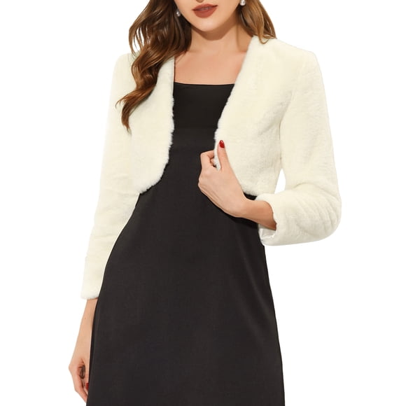 CHAQUETA BOLERO FORMAL CHIC PARA MUJER, SHRUG DE FALSO PIEL PARA VESTIDO DE NOCHE, TALLA 2XL BEIGE