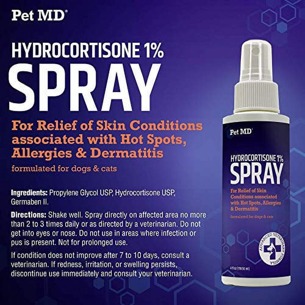 Pet MD Hydrocortisone Spray for Dogs, Cats, Horses - Itch Relief Spray & Hot Spot Treatment for Dogs, Irritated Dry Itchy Skin, Allergies, and Dermatitis - Reduces Topical Inflammation - 4 oz