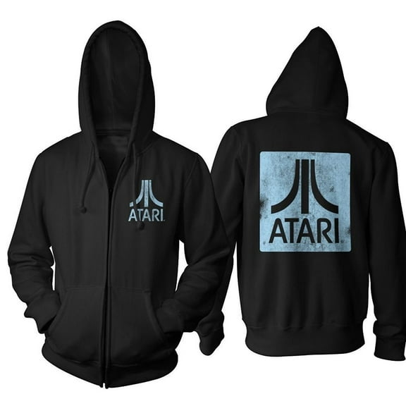 Atari Square Logo Back & Chest Adult Black Zip Up Hoodie Sweatshirt