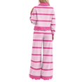 thumbnail image 4 of Domzest Womens 2 Piece Outfit Set Striped Button Scalloped Trim Pullover Top & Wide Leg Pants Lounge Set Fall Casual Matching Outfit Sets Pink XXL, 4 of 4