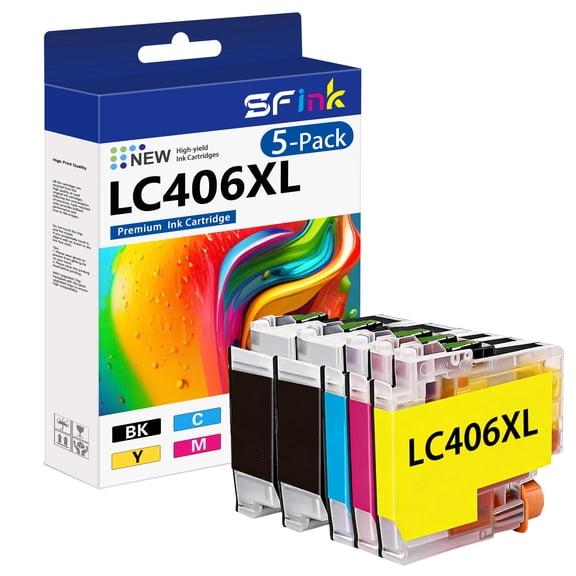 LC406XL LC406 Ink Cartridge Compatible for Brother LC406 XL LC 406XL Ink for MFC-J4335DW MFC-J6955DW MFC-J5855DW Printer（5-Pack Black,Cyan,Yellow,Magenta）