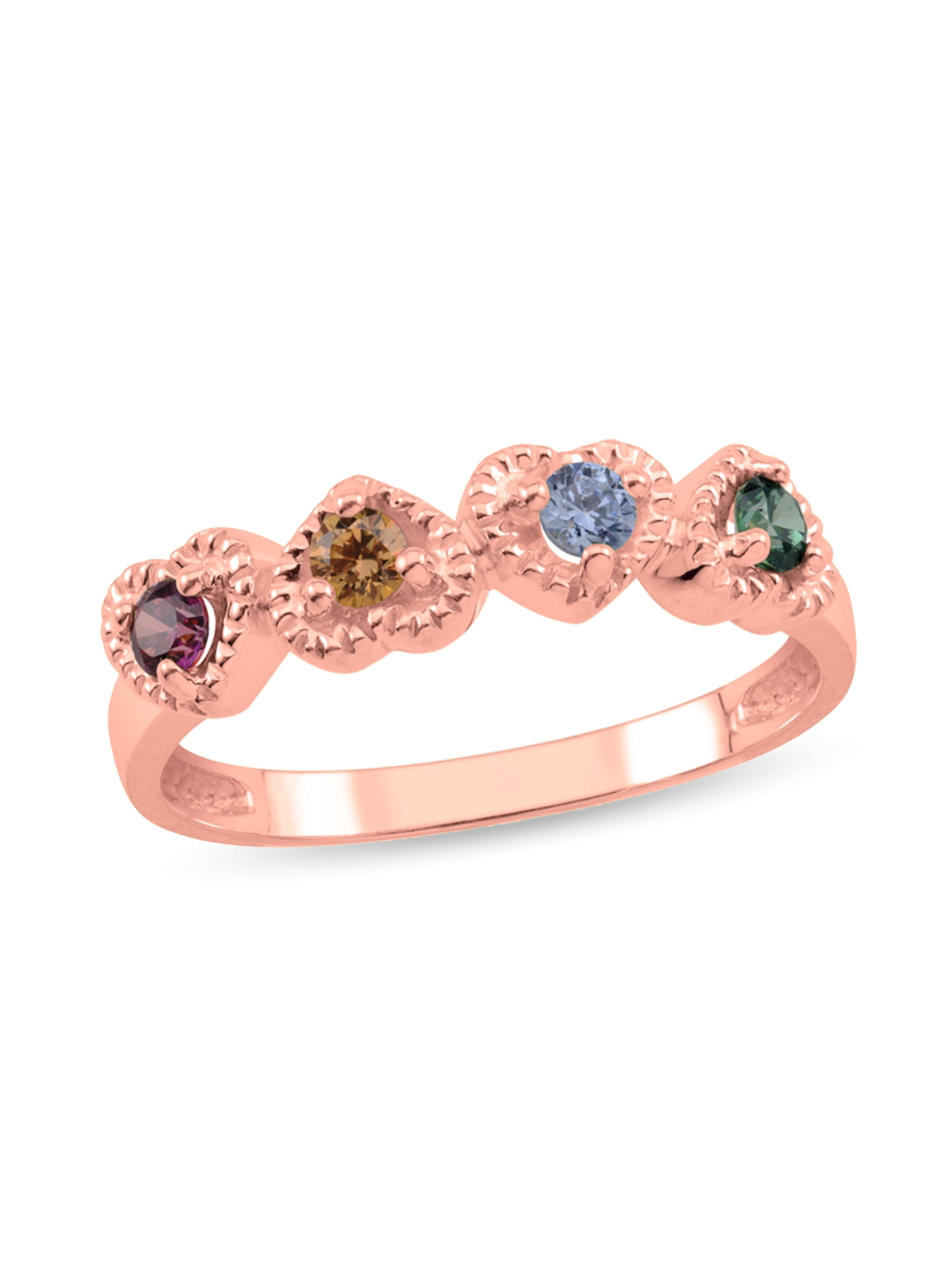 Personalized Heart Design Birthstone Family Ring in 10K Gold by Jewlster