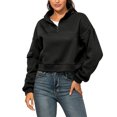 thumbnail image 2 of Sudadera con media cremallera para mujer, sudadera sin capucha de fibra de poliéster transpirable de Color puro, sudaderas informales para oficina, negro M, 2 of 6