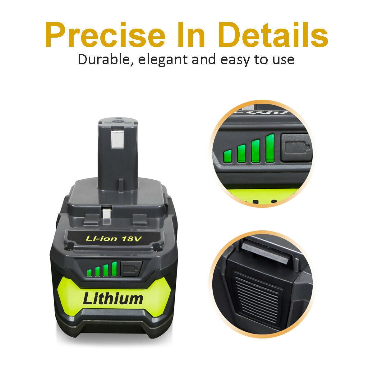 2Pack 5.0Ah Li-ion P108 Replacement for Ryobi 18V Battery, Compatible with ONE+ P102 P103 P104 P105 P107 P108