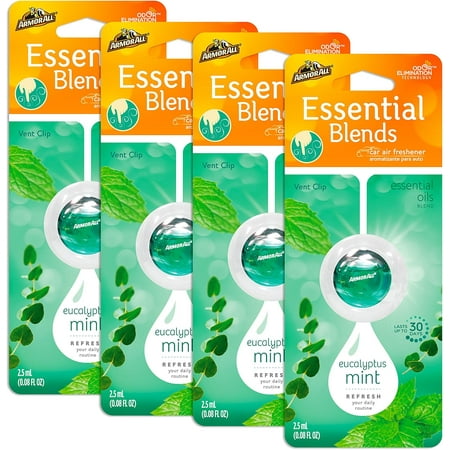 Armor All Car Air Freshener and Purifier - Odor Eliminator for Cars & Truck, Eucalyptus Mint, 0.08 Fl Oz Vent Clip, Pack of 4