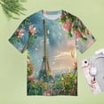 thumbnail image 4 of Blossoming Paris Eiffel Tower Women's Short Sleeve T-Shirt Crew Neck Casual Summer Trendy Loose Fit Tops, 4 of 6