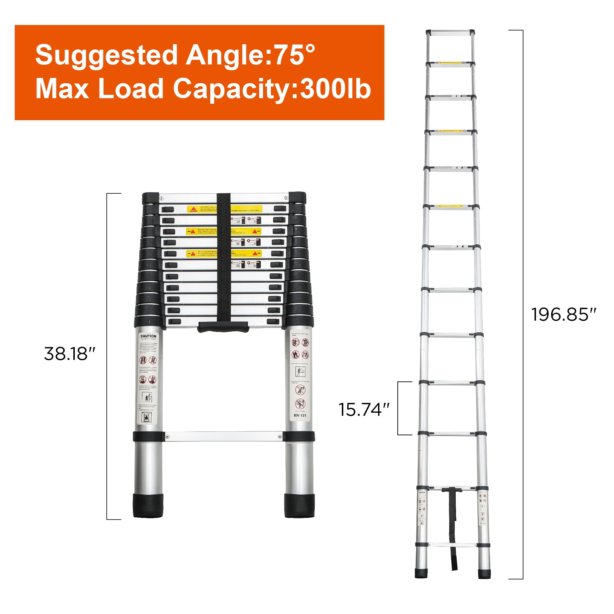 MAYEERTY Telescoping Ladder 16.5FT, Telescopic Extension Ladder, Aluminum Alloy Portable Folding Ladder for Indoor Outdoor, Heavy Duty 300 lbs Load
