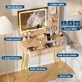 thumbnail image 6 of 31 in Small Fluted Makeup Vanity Desk, Mid Century Modern Vanity Table with Mirror and Lights, Dressing Table with Storage Cabinet & 2 Drawers & 3 Color Modes for Bedroom Women Girls, Oak Color, 6 of 9