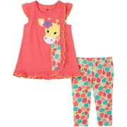 Kids Headquarters Girls 4-6X Giraffe Ruffle Legging Set (Peach 4)