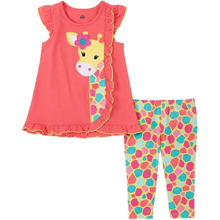 Kids Headquarters Girls 4-6X Giraffe Ruffle Legging Set (Peach 4)