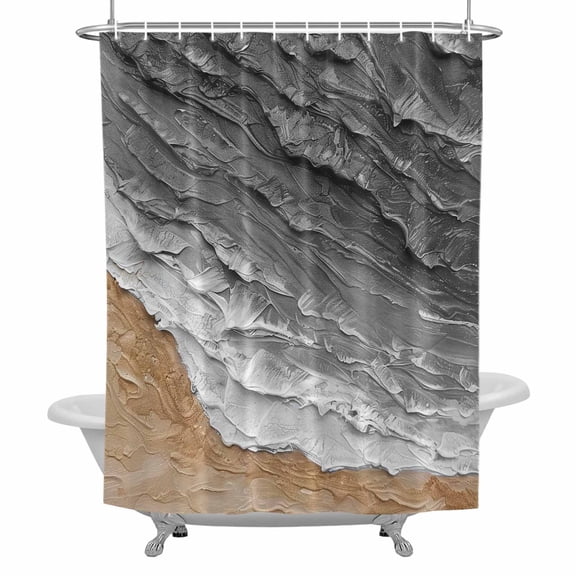 Coastal Ocean Bathroom Shower Curtain, Beach Dark Gray Waves Gradient Oil Painting Waterproof Washable Soft Bath Curtain for Bathtub Decor with 12 Hooks&Grommet, 48x72 Inch