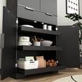 thumbnail image 3 of 72 Inch Fluted Kitchen Pantry Cabinet with Keyboard Drawers and 6 Door Shelves Adjustable, Modern Freestanding Storage Cupboard with Built-in Spice Rack for Bathroom, Dining Room and Entryway, Black, 3 of 9