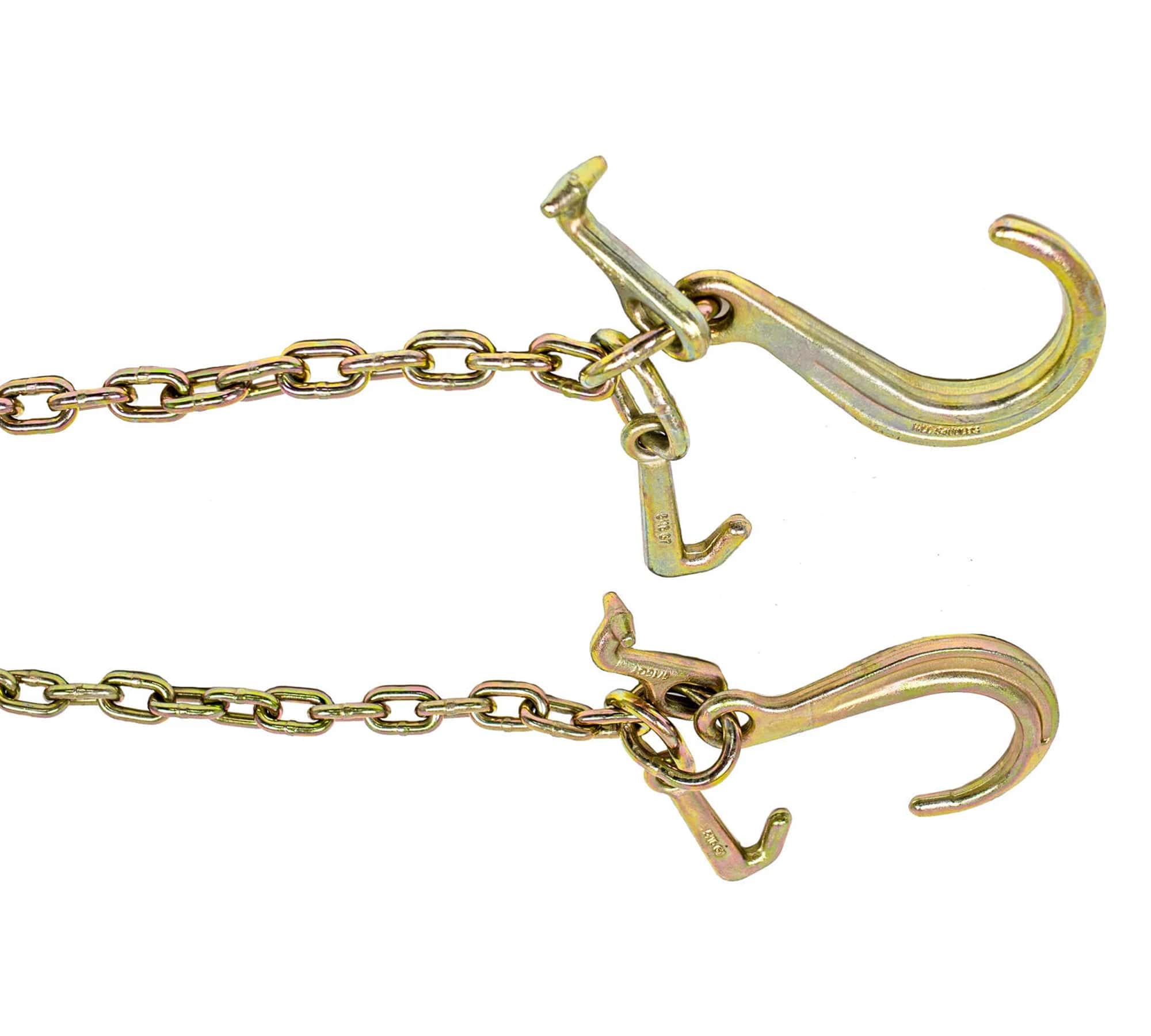 (2 Pack) 5/16'' x 3'  G70 V-Chain Bridle w/ 8" Medium J Hooks, T- Hook & J-Hook w/ Grab Hooks 3' Legs 4700 lbs WLL