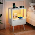 thumbnail image 2 of Night Stand Set of 2, Led Nightstands with Charging Station and Remote Control, Modern Bedside Table with Fabric Drawers Wooden End Tables for Bedroom Small Spaces (1 Drawer, White), 2 of 16