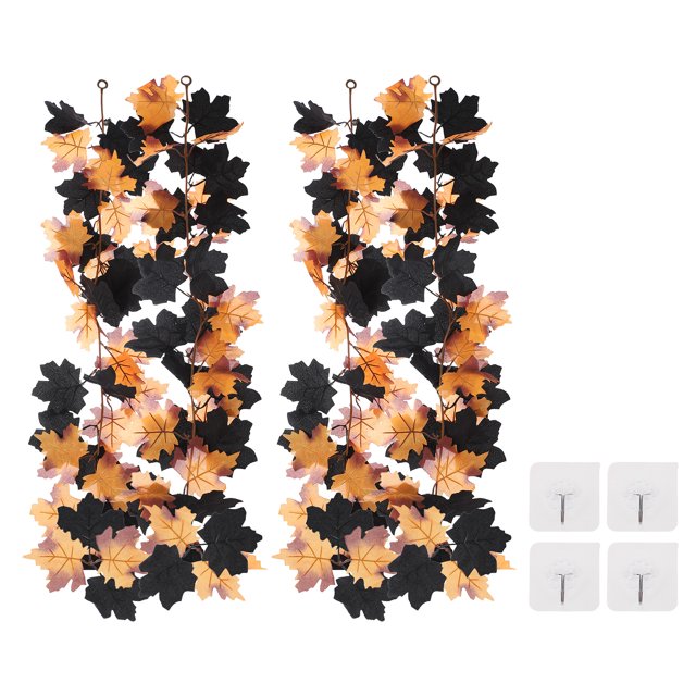 Uxcell 2 Pack Fall Garlands 5.7Ft Autumn Maple Leaves Garlands Black Yellow