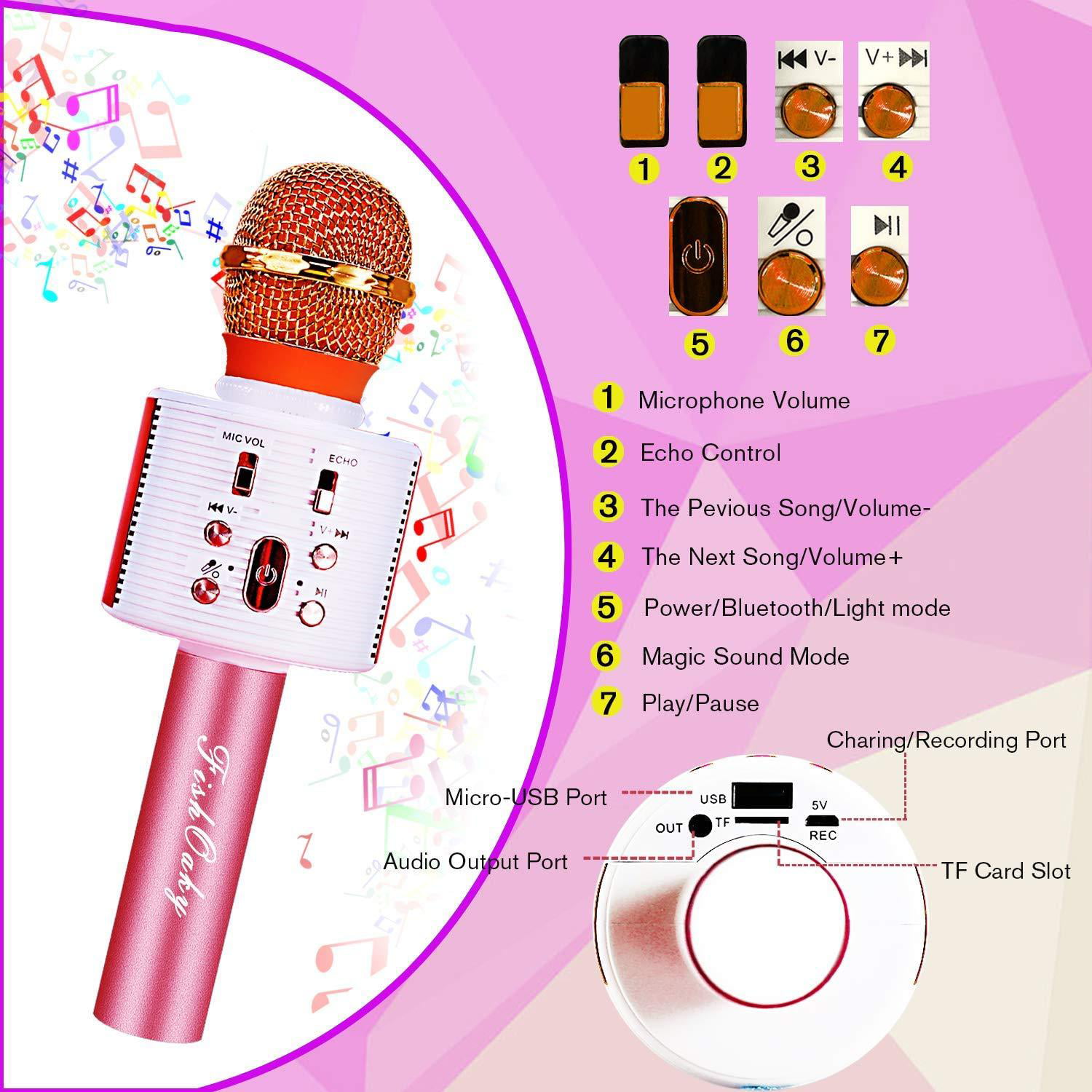 FishOaky Wireless Bluetooth Karaoke Microphone Portable Kids Microphone Karaoke Player Speaker with LED & Music Singing Voice Recording for Home KTV Kids Outdoor Birthday Party Rose Gold 01
