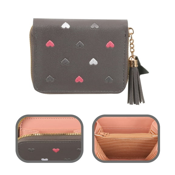 Mobutofu Pu Wallet Women Compact Purse Grey 1Pack Tassel Pendant