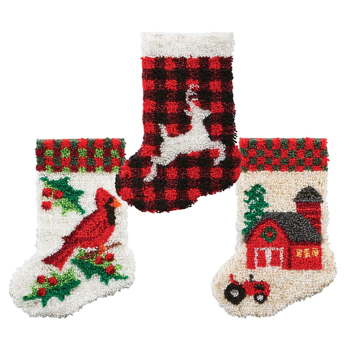Herrschners® Stocking with Plaid Trio Set of 3 Latch Hook Kit