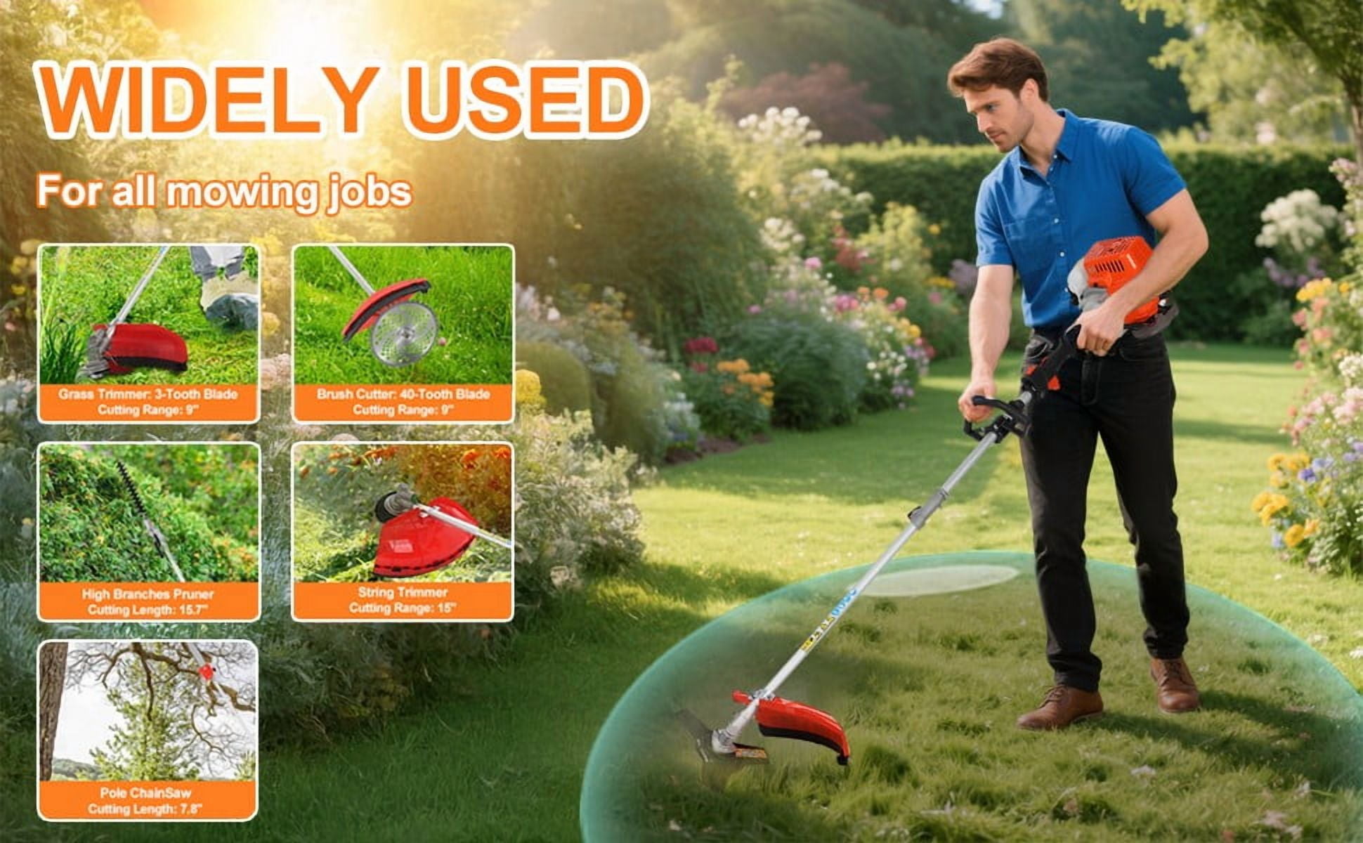 YNCE Gas Weed Eater, 5 in 1 Multifunctional Cordless Hedge Trimmer String Trimmer 52cc 2 Stroke 8500Rpm Brush Cutter Garden Tool