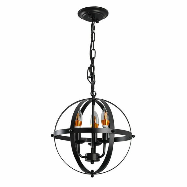 Oukaning Iron Orb Globe Chandelier Hanging Lamp Metal Cage Pendant Light Ceiling Fixture Com Oukaning Iron Orb Globe Chandelier, Black Metal Globe Chandelier Light