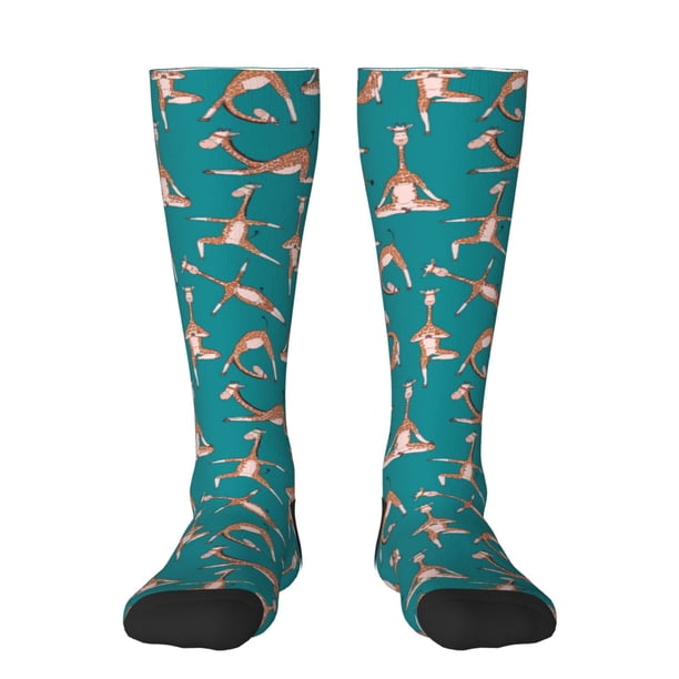 Fotbe Giraffes Doing Various Yoga Calcetas Divertidas Estampadas para Hombre y Mujer, Calcetas de Algodón hasta la Rodilla para Caminar, Correr, Enfermería y Embarazo