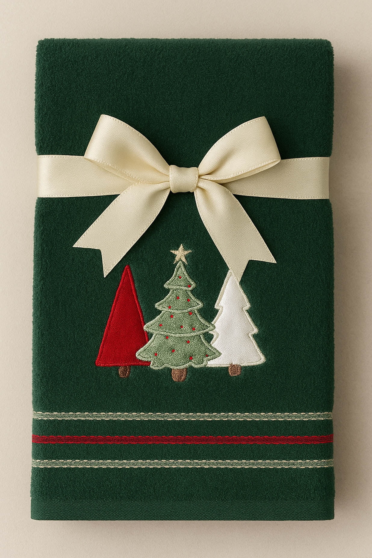 St Nicholas Christmas Tree Trio Green Bath Hand Towels Cotton Set of 2 Pieces