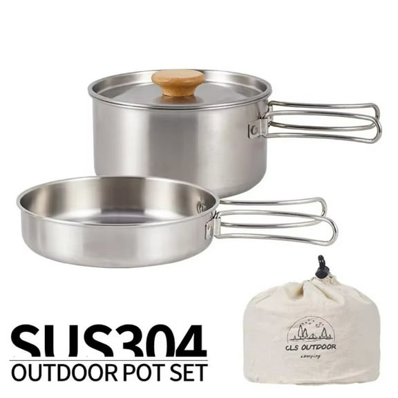 Camping Cookware 304 Stainless Steel Cooking set Camping equipment Outdoor Tableware Kettle Pot Pan Bowl Hiking trip BBQ Picnic