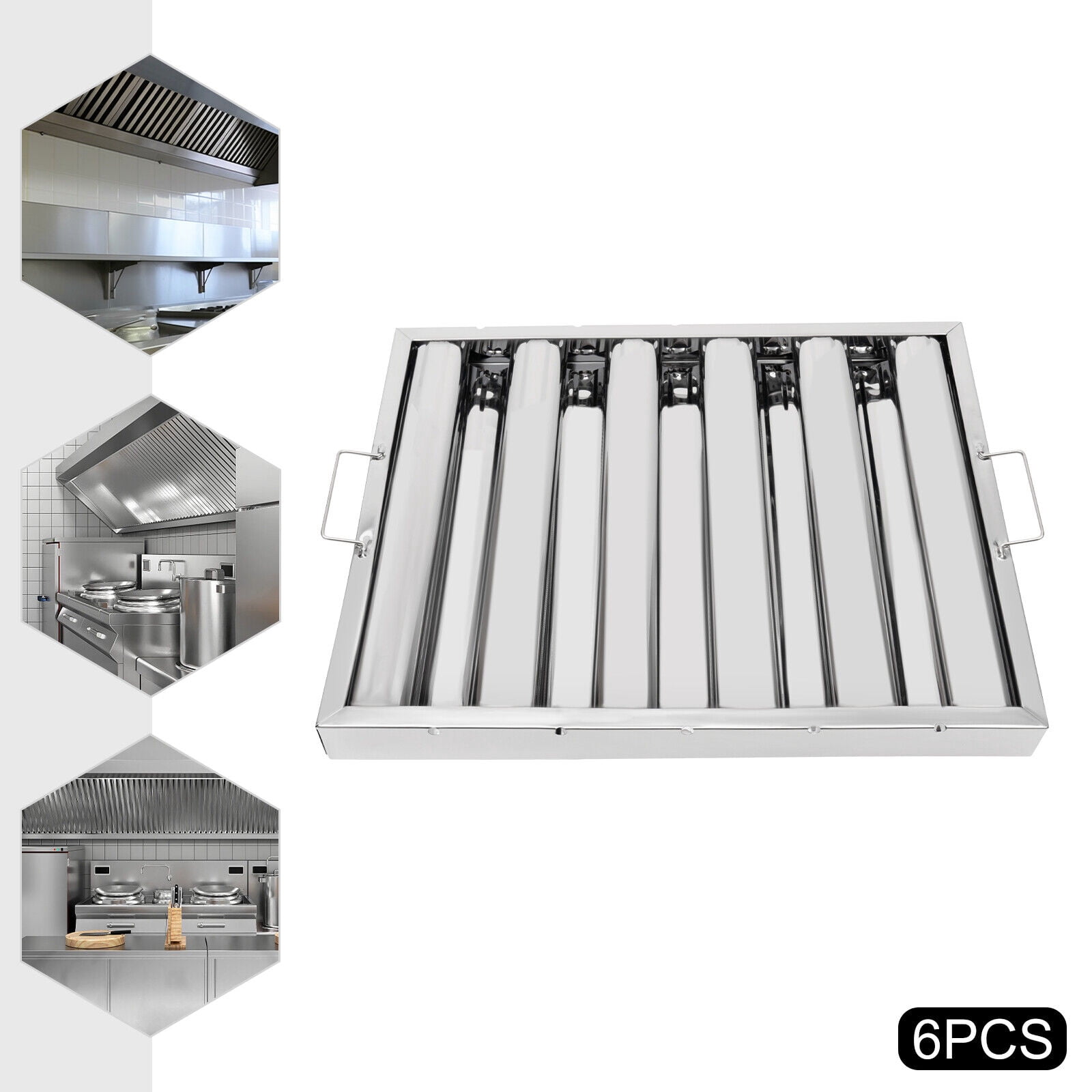 6Pcs Hood Filters Stainless Steel Commercial Exhaust Hood Vent Grease Filter Baffle