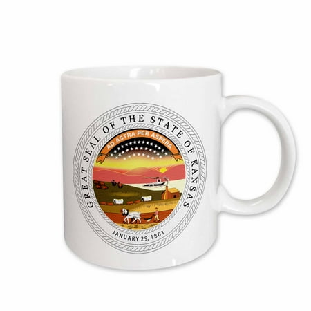 

3dRose Great State Seal of Kansas (PD-US) Ceramic Mug 11-ounce