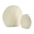 thumbnail image 5 of Textured Round Vase with Leaf Design for Living Room Decor - Ceramic Flower Vase for Home, Bedroom Vanity, or Office Table - Coastal Style Accent for Mantel and Console Decoration - 11", Ivory & Tan, 5 of 12