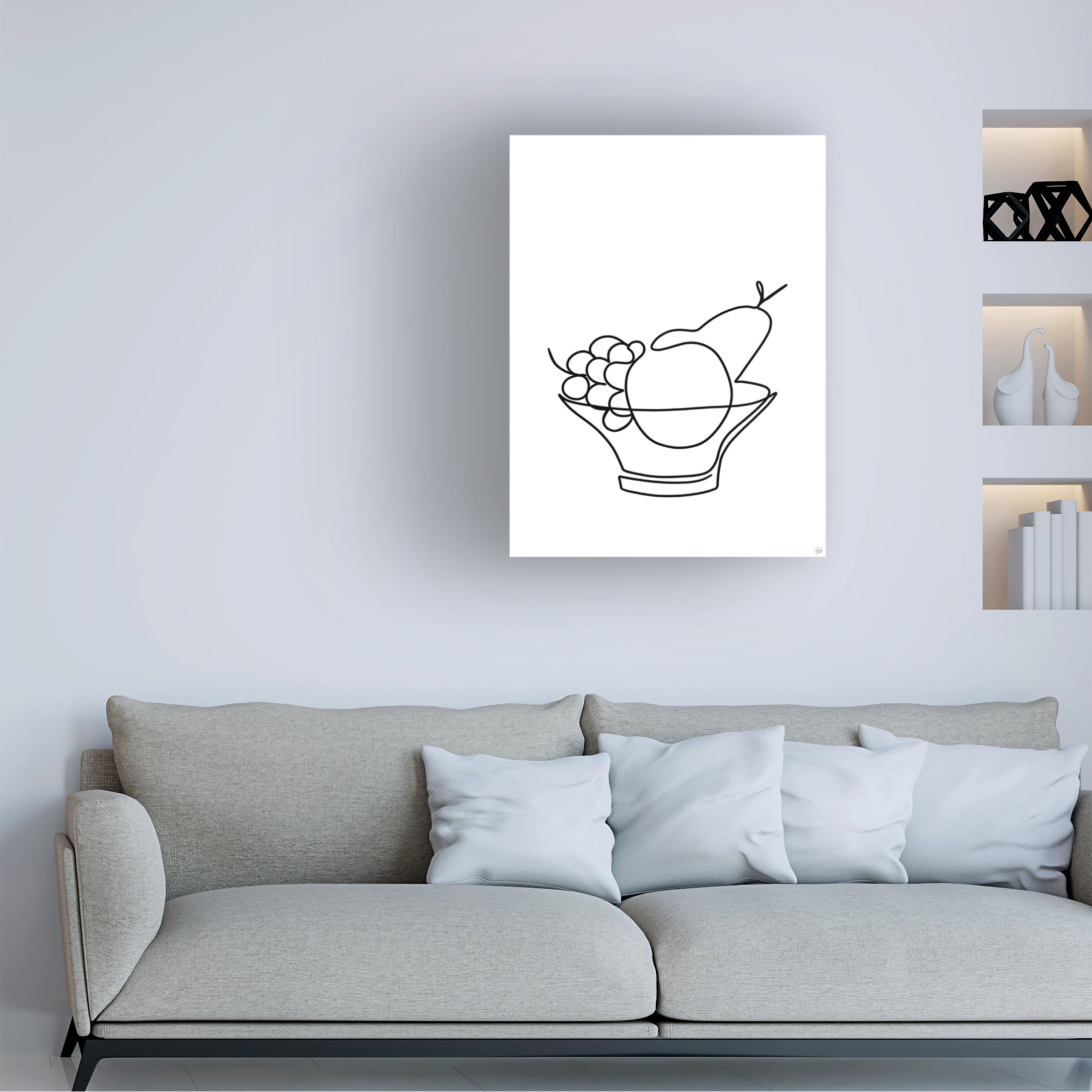 Canvas Wall Art - Line and Brush 'Still Life Fruit Bowl' Wall Art for Living Room, Bedroom, or Office Décor by Trademark Fine Art - 14 x 19 Inches