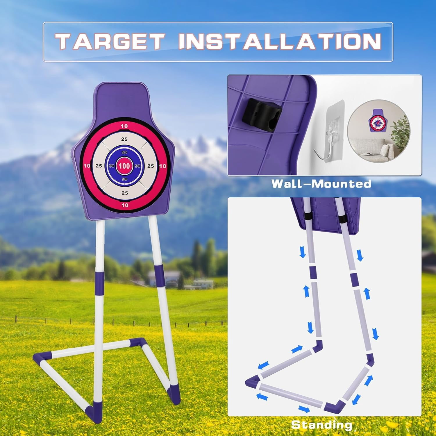 Bow and Arrow Set for Kids, 2-Pack LED Light Up Archery Set with 20 Suction Cup Arrows, Indoor and Outdoor Toy for Boys Girls Age 4-8 8-12 with Standing Target&2 Quivers