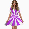 thumbnail image 2 of Aesthetic Purple And White Sunburst Women Dress V-Neck Short Sleeve Flowy Swing Party Midi Dress, 2 of 4